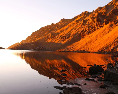 Gosaikund Lake In The Evening With Sunset Color