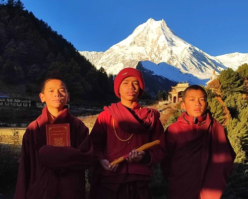 Monks And Mount Manaslu